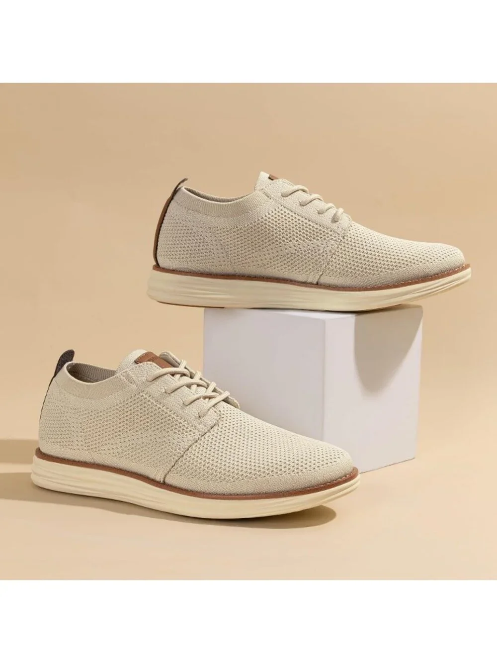 Bruno Marc Men's Apricot Rubber Lace up Lightweight Casual Walking Sneakers